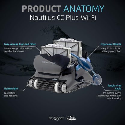 Automatic Robotic Pool Vacuum Cleaner, Wall Climbing Scrubber Brush, Smart Navigation, Ideal for In-Ground Pools up to 40FT in Length - Nautilus CC Plus
