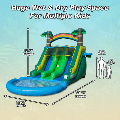 Kids Backyard Tropical Theme 21FT(L) Dual-Lane Water Slide