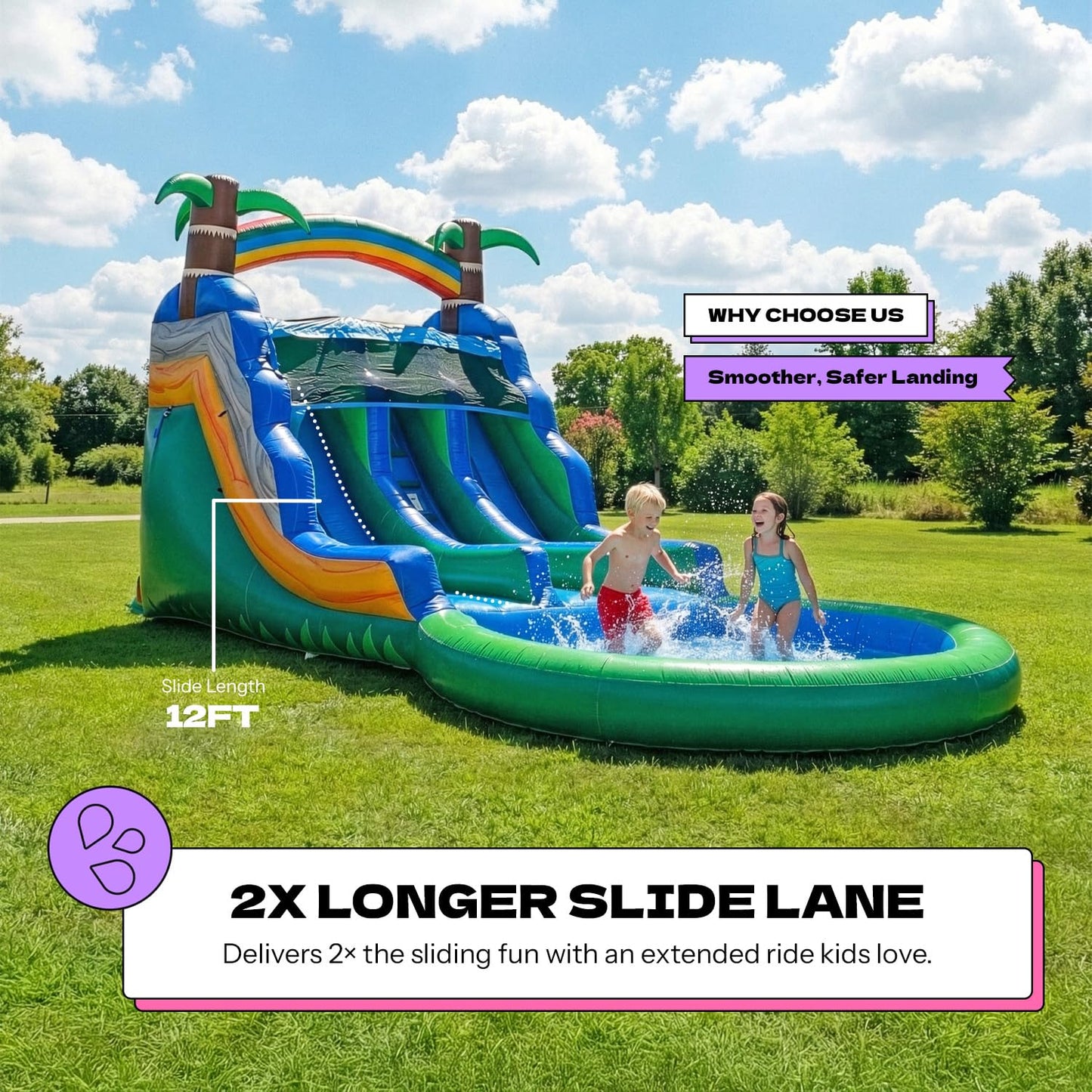 13ft Tropical Inflatable Wet Dry Dual Slide with Pool & Blower