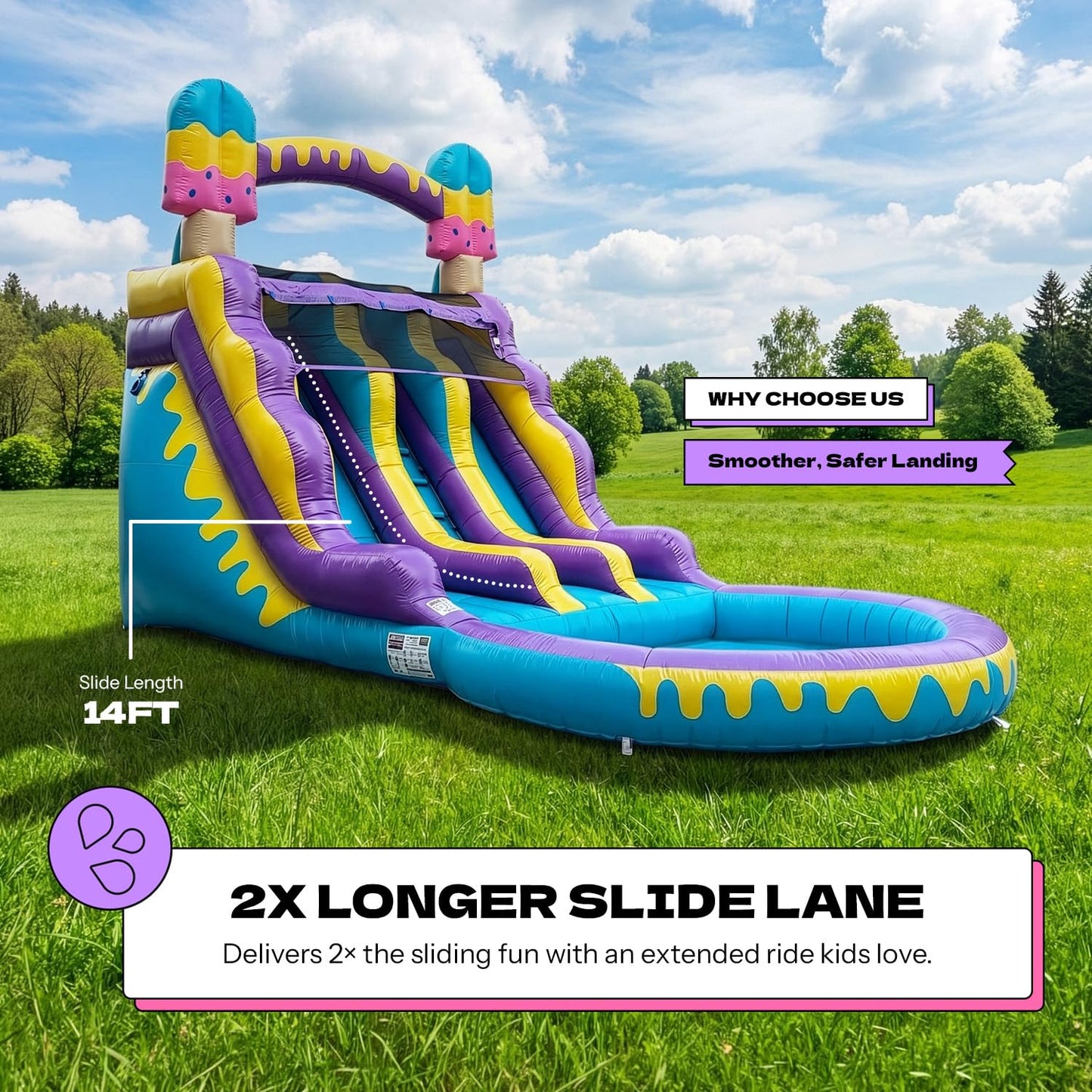 16ft Ice Pop Inflatable Wet Dry Dual Slide with Pool & Blower